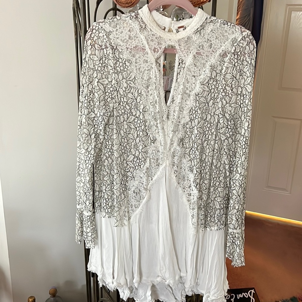 Free People Lace White Tunic Size Large